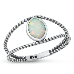 Sterling Silver Oxidized White Lab Opal Ring-9.9mm