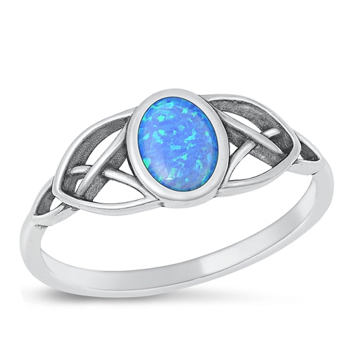 Sterling Silver Oxidized Blue Lab Opal Celtic Ring-8mm