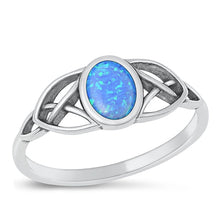 Load image into Gallery viewer, Sterling Silver Oxidized Blue Lab Opal Celtic Ring-8mm