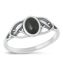 Load image into Gallery viewer, Sterling Silver Oxidized Black Agate Stone Celtic Ring-8mm
