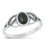 Sterling Silver Oxidized Black Agate Stone Celtic Ring-8mm