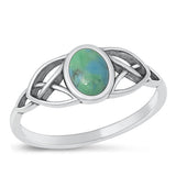 Sterling Silver Oxidized Genuine Turquoise Stone Celtic Ring-8mm