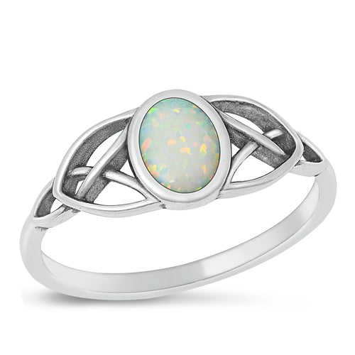 Sterling Silver Oxidized White Lab Opal Celtic Ring-8mm