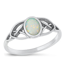 Load image into Gallery viewer, Sterling Silver Oxidized White Lab Opal Celtic Ring-8mm