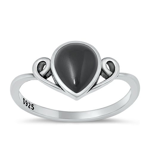 Sterling Silver Oxidized Black Agate Stone Ring-10.1mm