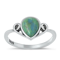 Sterling Silver Oxidized Genuine Turquoise Stone Ring-10.1mm