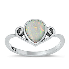 Sterling Silver Oxidized White Lab Opal Ring-10.1mm