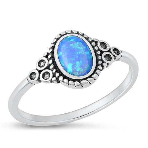 Sterling Silver Oxidized Blue Lab Opal Ring-9.7mm