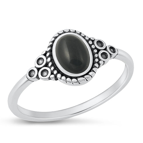 Sterling Silver Oxidized Black Agate Stone Ring-9.7mm