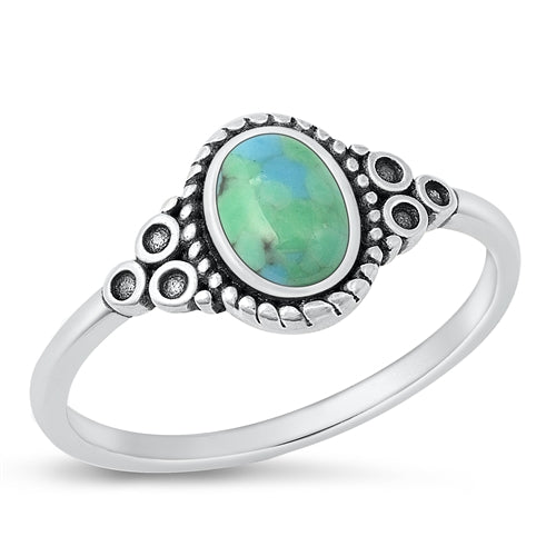 Sterling Silver Oxidized Genuine Turquoise Stone Ring-9.7mm