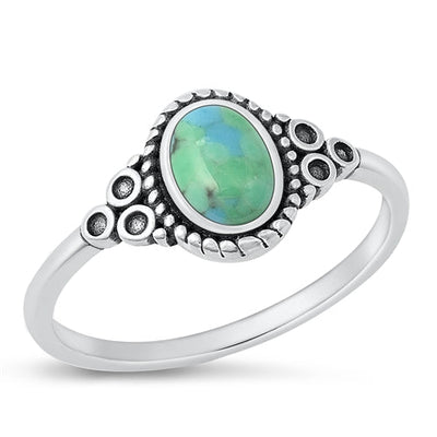 Sterling Silver Oxidized Genuine Turquoise Stone Ring-9.7mm
