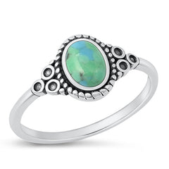 Sterling Silver Oxidized Genuine Turquoise Stone Ring-9.7mm