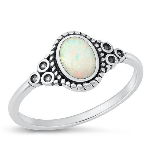 Sterling Silver Oxidized White Lab Opal Ring-9.7mm