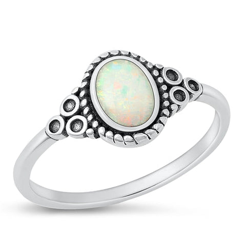 Sterling Silver Oxidized White Lab Opal Ring-9.7mm