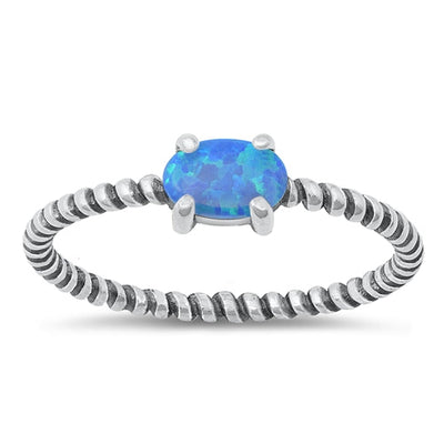 Sterling Silver Oxidized Blue Lab Opal Ring-4.3mm