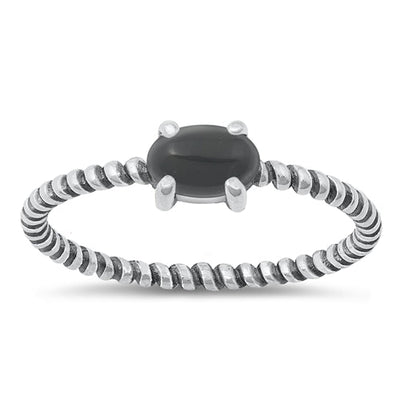 Sterling Silver Oxidized Black Agate Stone Ring-4.3mm