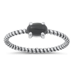 Sterling Silver Oxidized Black Agate Stone Ring-4.3mm