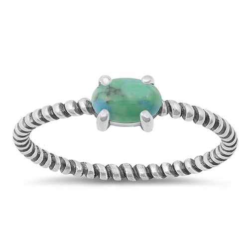 Sterling Silver Oxidized Genuine Turquoise Stone Ring-4.3mm