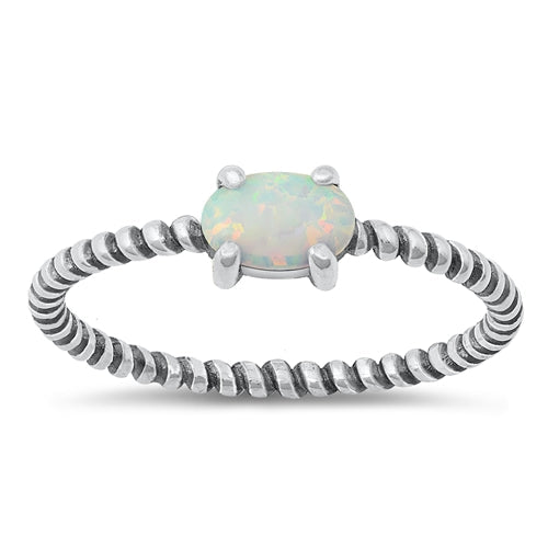 Sterling Silver Oxidized White Lab Opal Ring-4.3mm