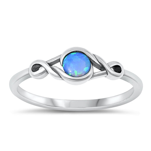 Sterling Silver Oxidized Blue Lab Opal and Ring-5.5mm