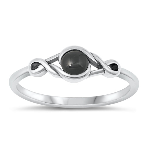 Sterling Silver Oxidized Black Agate Stone Ring-5.5mm
