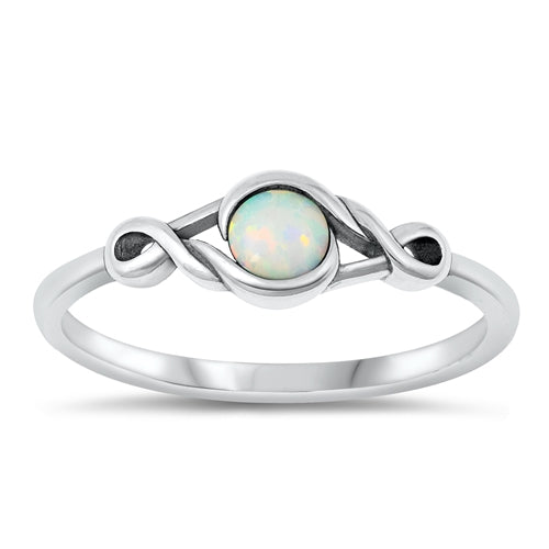 Sterling Silver Oxidized White Lab Opal and Ring-5.5mm