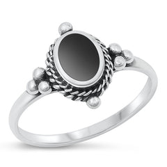 Sterling Silver Oxidized Black Agate Ring-13mm