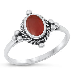 Sterling Silver Oxidized Red Agate Stone Ring