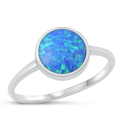 Sterling Silver High Polish Round Blue Lab Opal Ring