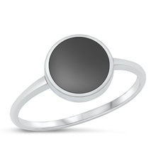 Load image into Gallery viewer, Sterling Silver High Polish Round Black Agate Stone Ring