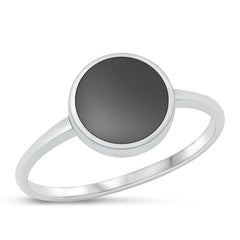 Sterling Silver High Polish Round Black Agate Stone Ring