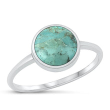 Load image into Gallery viewer, Sterling Silver High Polish Round Genuine Turquoise Stone Ring