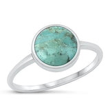 Sterling Silver High Polish Round Genuine Turquoise Stone Ring