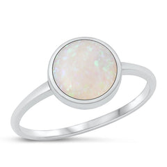 Sterling Silver High Polish Round White Lab Opal Ring