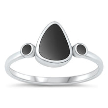 Load image into Gallery viewer, Sterling Silver Oxidized Pear Black Agate Stone Ring