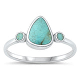 Sterling Silver Oxidized Pear Genuine Turquoise Stone Ring