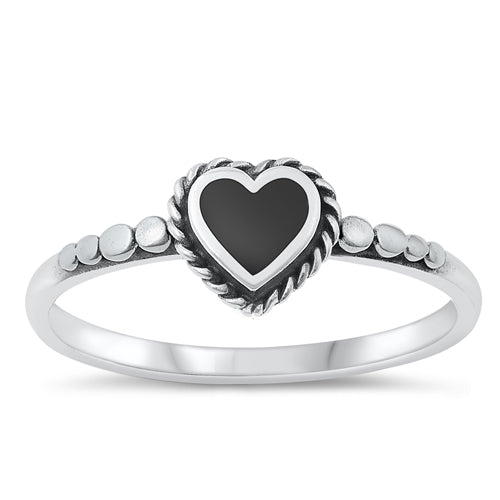 Sterling Silver Oxidized Heart Black Agate Stone Ring