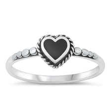 Load image into Gallery viewer, Sterling Silver Oxidized Heart Black Agate Stone Ring
