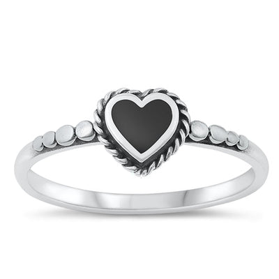 Sterling Silver Oxidized Heart Black Agate Stone Ring