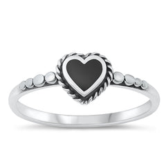 Sterling Silver Oxidized Heart Black Agate Stone Ring