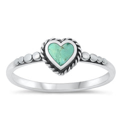 Sterling Silver Oxidized Heart Genuine Turquoise Stone Ring