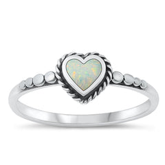 Sterling Silver Oxidized White Lab Opal and Ring-7.7mm