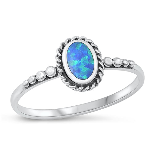 Sterling Silver Oxidized Blue Lab Opal and Ring-8.5mm