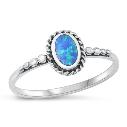 Sterling Silver Oxidized Blue Lab Opal and Ring-8.5mm