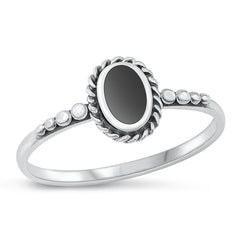 Sterling Silver Oxidized Oval Black Agate Stone Ring