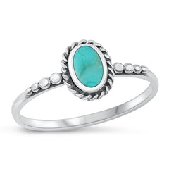 Sterling Silver Oxidized Oval Genuine Turquoise Stone Ring