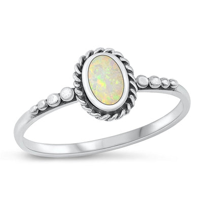Sterling Silver Oxidized White Lab Opal and Ring-8.5mm