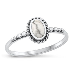 Sterling Silver Oxidized Oval White Buffalo Turquoise Ring Face Height-8.3mm