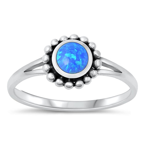 Sterling Silver Oxidized Blue Lab Opal and Ring-8.6mm