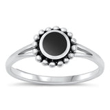 Sterling Silver Oxidized Black Agate Ring-8.6mm